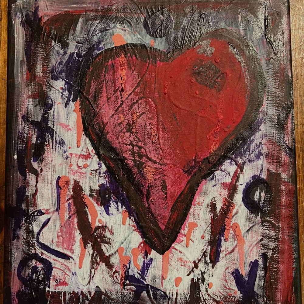 Hand-Painted Red Heart Canvas Art - Contemporary Home Accent - Dark Heart